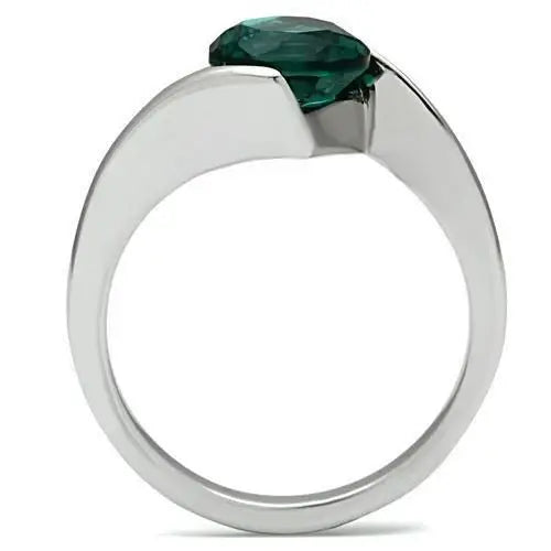 TK523 - High polished (no plating) Stainless Steel Ring with Synthetic Synthetic Glass in Blue Zircon - Alamode - Flyclothing LLC