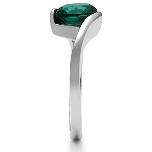 TK523 - High polished (no plating) Stainless Steel Ring with Synthetic Synthetic Glass in Blue Zircon - Alamode - Flyclothing LLC