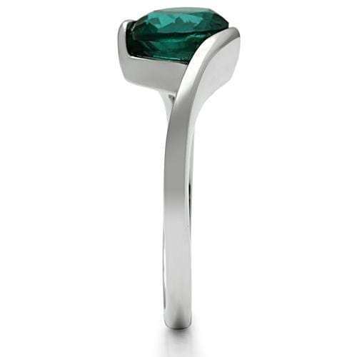 TK523 - High polished (no plating) Stainless Steel Ring with Synthetic Synthetic Glass in Blue Zircon - Alamode - Flyclothing LLC