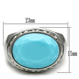 TK525 - High polished (no plating) Stainless Steel Ring with Synthetic Synthetic Glass in Sea Blue - Alamode