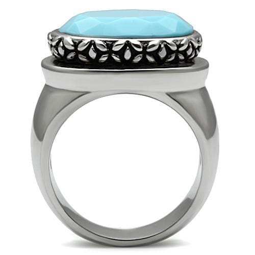 TK525 - High polished (no plating) Stainless Steel Ring with Synthetic Synthetic Glass in Sea Blue - Alamode - Flyclothing LLC
