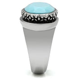 TK525 - High polished (no plating) Stainless Steel Ring with Synthetic Synthetic Glass in Sea Blue - Alamode
