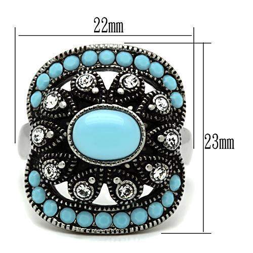 TK526 - High polished (no plating) Stainless Steel Ring with Synthetic Synthetic Glass in Sea Blue - Alamode - Flyclothing LLC
