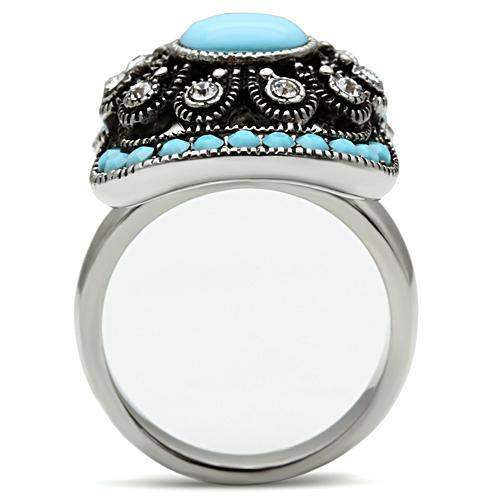 TK526 - High polished (no plating) Stainless Steel Ring with Synthetic Synthetic Glass in Sea Blue - Alamode - Flyclothing LLC