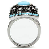 TK526 - High polished (no plating) Stainless Steel Ring with Synthetic Synthetic Glass in Sea Blue - Alamode - Flyclothing LLC
