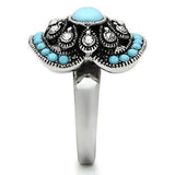 TK526 - High polished (no plating) Stainless Steel Ring with Synthetic Synthetic Glass in Sea Blue - Alamode - Flyclothing LLC
