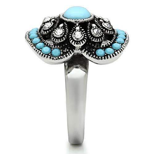 TK526 - High polished (no plating) Stainless Steel Ring with Synthetic Synthetic Glass in Sea Blue - Alamode - Flyclothing LLC