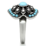 TK526 - High polished (no plating) Stainless Steel Ring with Synthetic Synthetic Glass in Sea Blue - Alamode
