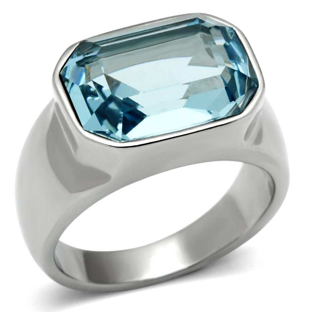 TK527 - High polished (no plating) Stainless Steel Ring with Top Grade Crystal  in Sea Blue - Alamode