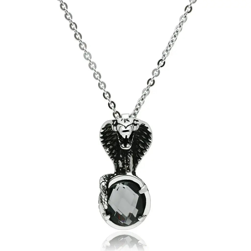 TK552 - High polished (no plating) Stainless Steel Necklace with Synthetic Acrylic in Jet - Alamode - Flyclothing LLC