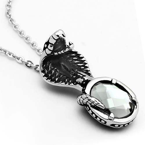 TK552 - High polished (no plating) Stainless Steel Necklace with Synthetic Acrylic in Jet - Alamode - Flyclothing LLC