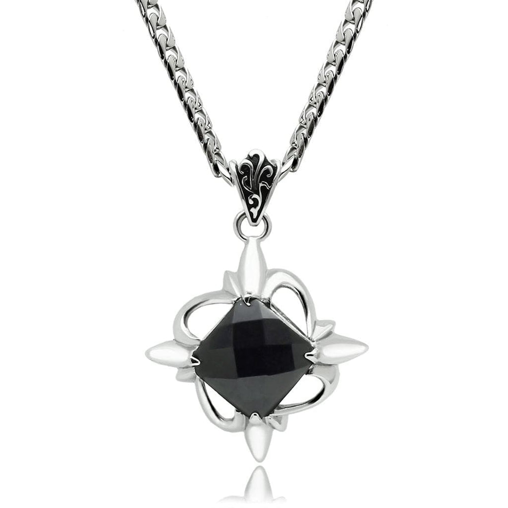 TK560 - High polished (no plating) Stainless Steel Chain Pendant with Synthetic Onyx in Jet - Alamode