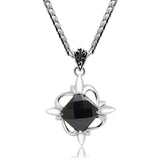 TK560 - High polished (no plating) Stainless Steel Chain Pendant with Synthetic Onyx in Jet - Alamode