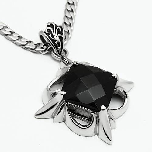 TK560 - High polished (no plating) Stainless Steel Chain Pendant with Synthetic Onyx in Jet - Alamode - Flyclothing LLC