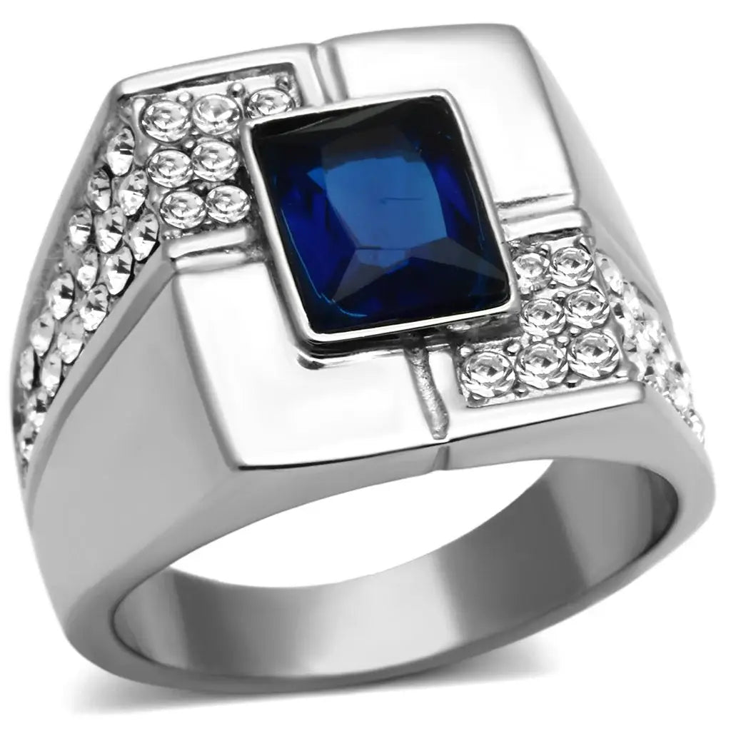 TK587 - High polished (no plating) Stainless Steel Ring with Synthetic Synthetic Glass in Montana - Alamode - Flyclothing LLC