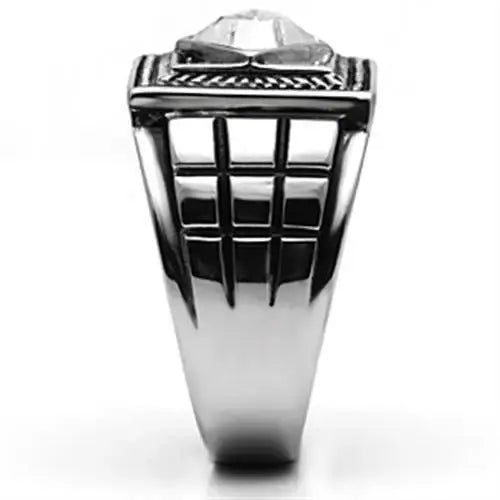 TK589 - High polished (no plating) Stainless Steel Ring with Top Grade Crystal in Clear - Alamode - Flyclothing LLC