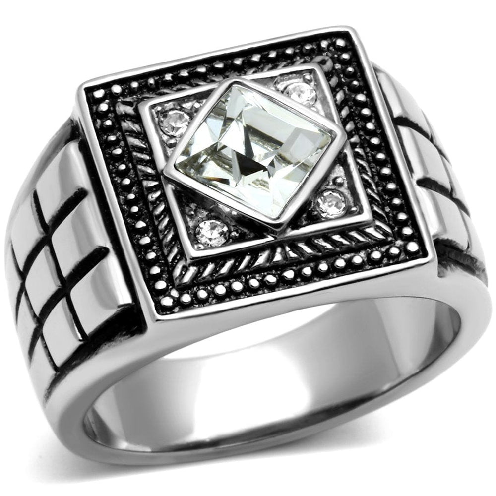 TK589 - High polished (no plating) Stainless Steel Ring with Top Grade Crystal  in Clear - Alamode