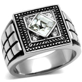 TK589 - High polished (no plating) Stainless Steel Ring with Top Grade Crystal  in Clear - Alamode