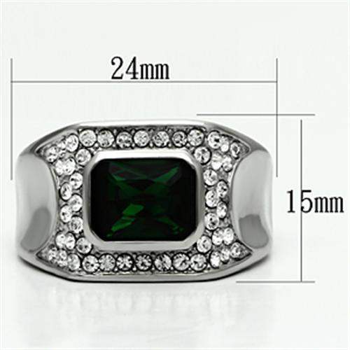 TK590 - High polished (no plating) Stainless Steel Ring with Synthetic Synthetic Glass in Emerald - Alamode - Flyclothing LLC