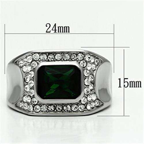 TK590 - High polished (no plating) Stainless Steel Ring with Synthetic Synthetic Glass in Emerald - Alamode - Flyclothing LLC