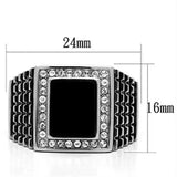 TK592 - High polished (no plating) Stainless Steel Ring with Synthetic Synthetic Stone in Jet - Alamode - Flyclothing LLC