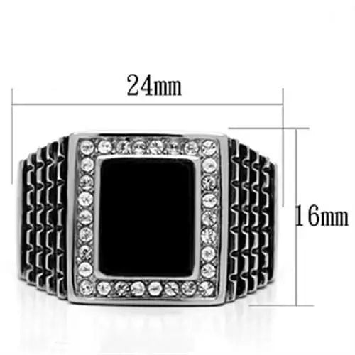 TK592 - High polished (no plating) Stainless Steel Ring with Synthetic Synthetic Stone in Jet - Alamode - Flyclothing LLC
