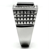 TK592 - High polished (no plating) Stainless Steel Ring with Synthetic Synthetic Stone in Jet - Alamode - Flyclothing LLC