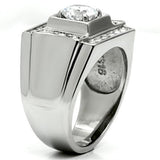 TK593 - High polished (no plating) Stainless Steel Ring with AAA Grade CZ  in Clear - Alamode