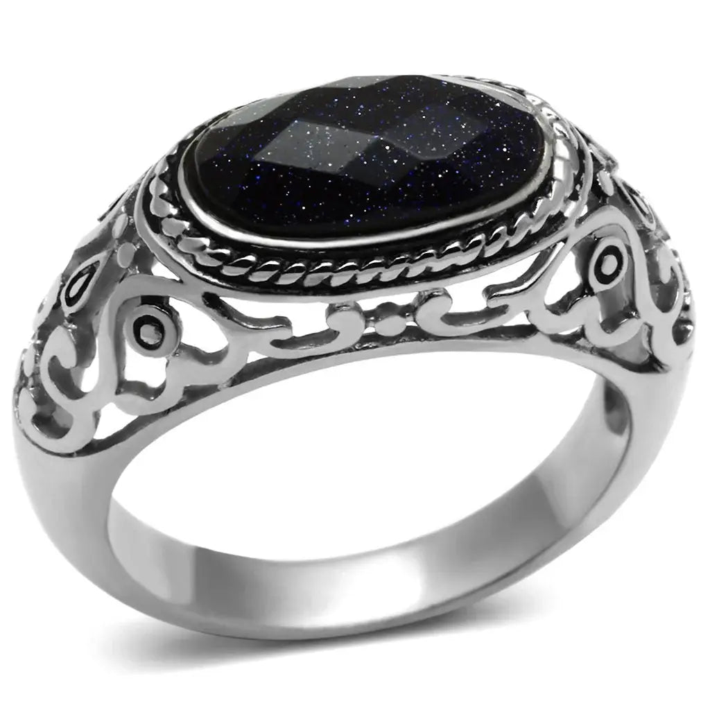 TK599 - High polished (no plating) Stainless Steel Ring with Blue Sand in Montana - Alamode - Flyclothing LLC