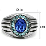 TK601 - High polished (no plating) Stainless Steel Ring with Top Grade Crystal  in Sapphire - Alamode