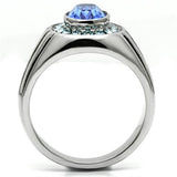 TK601 - High polished (no plating) Stainless Steel Ring with Top Grade Crystal  in Sapphire - Alamode