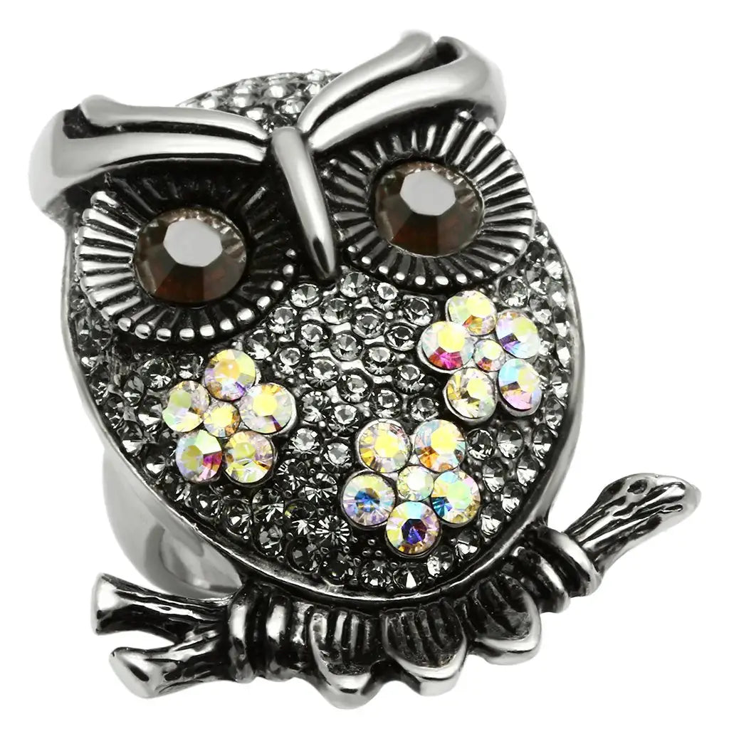TK603 - High polished (no plating) Stainless Steel Ring with Top Grade Crystal in Smoked Quartz - Alamode - Flyclothing LLC
