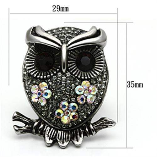 TK603 - High polished (no plating) Stainless Steel Ring with Top Grade Crystal in Smoked Quartz - Alamode - Flyclothing LLC