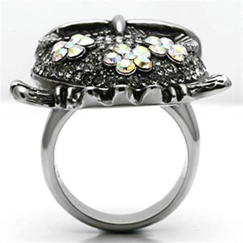 TK603 - High polished (no plating) Stainless Steel Ring with Top Grade Crystal in Smoked Quartz - Alamode - Flyclothing LLC