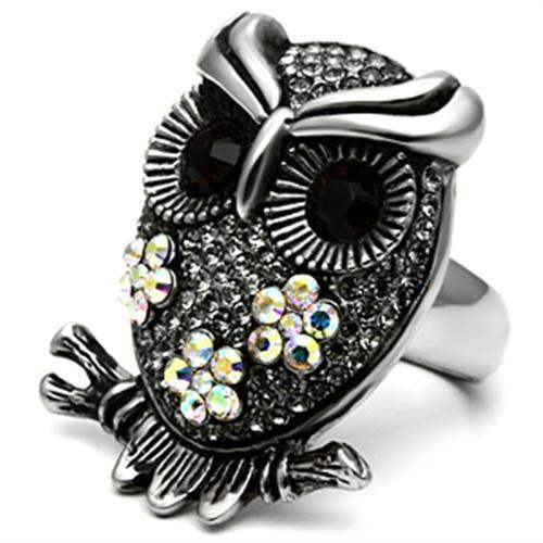 TK603 - High polished (no plating) Stainless Steel Ring with Top Grade Crystal in Smoked Quartz - Alamode - Flyclothing LLC