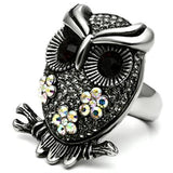 TK603 - High polished (no plating) Stainless Steel Ring with Top Grade Crystal  in Smoked Quartz - Alamode
