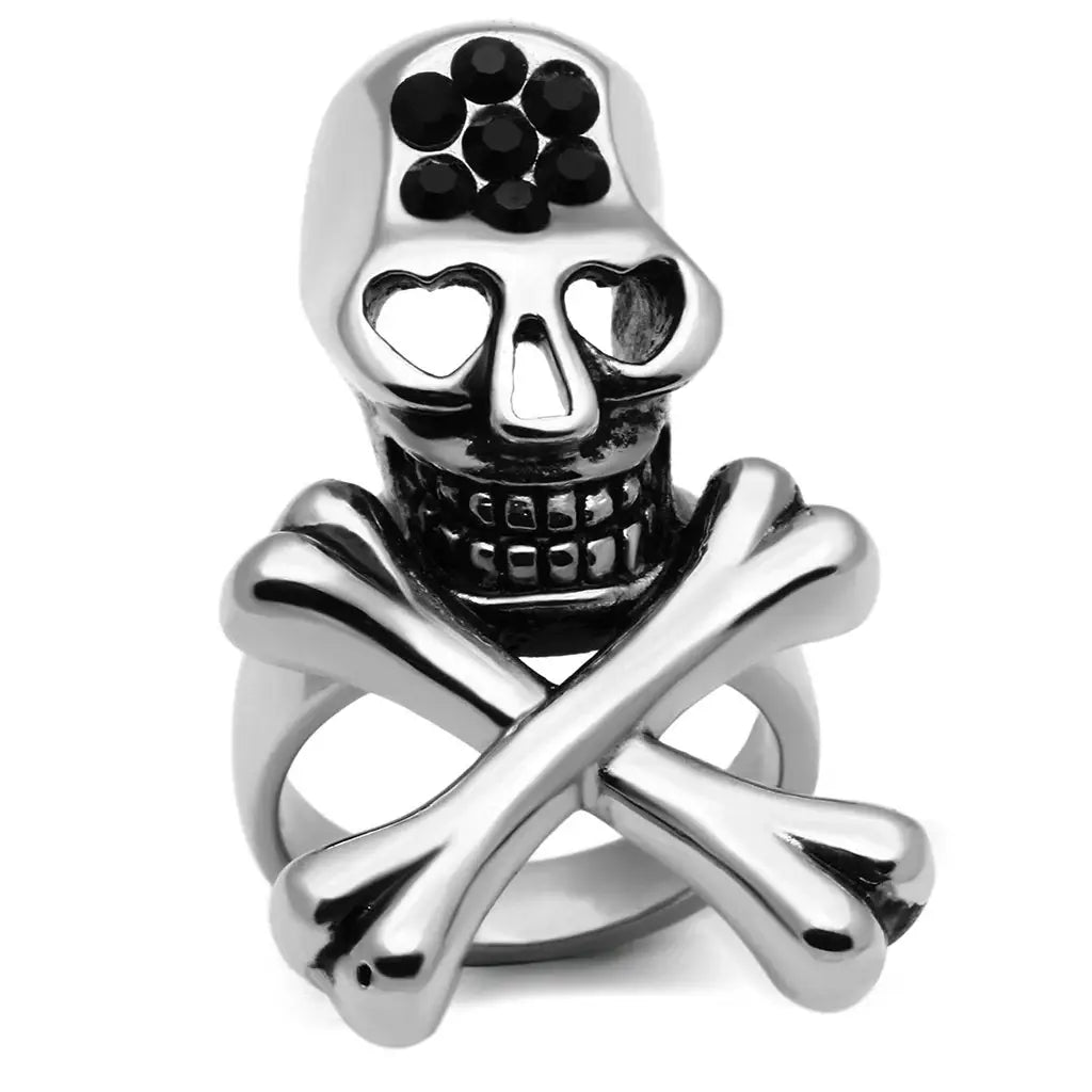 TK606 - High polished (no plating) Stainless Steel Ring with Top Grade Crystal in Jet - Alamode - Flyclothing LLC