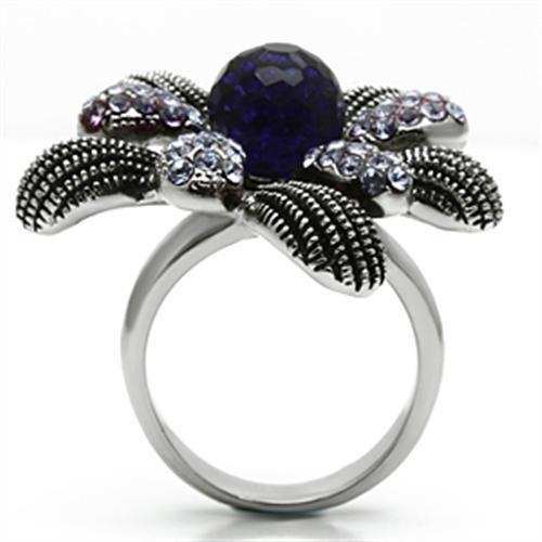 TK607 - High polished (no plating) Stainless Steel Ring with Synthetic Synthetic Glass in Amethyst - Alamode - Flyclothing LLC