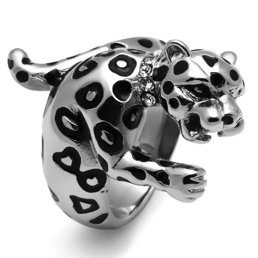 TK609 - High polished (no plating) Stainless Steel Ring with Top Grade Crystal in Clear - Alamode - Flyclothing LLC