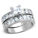 TK61206 - High polished (no plating) Stainless Steel Ring with AAA Grade CZ  in Clear - Alamode