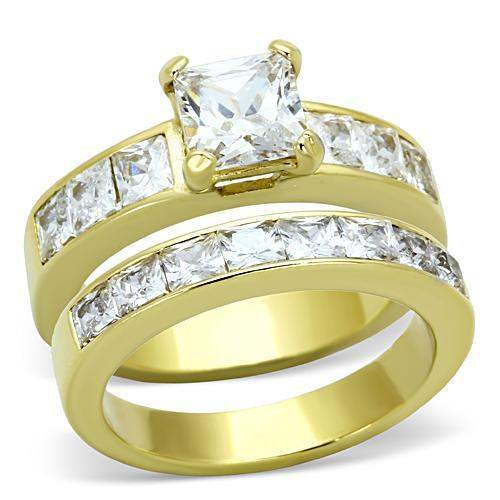 TK61206G - IP Gold(Ion Plating) Stainless Steel Ring with AAA Grade CZ in Clear - Alamode - Flyclothing LLC