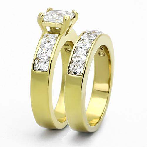 TK61206G - IP Gold(Ion Plating) Stainless Steel Ring with AAA Grade CZ in Clear - Alamode - Flyclothing LLC