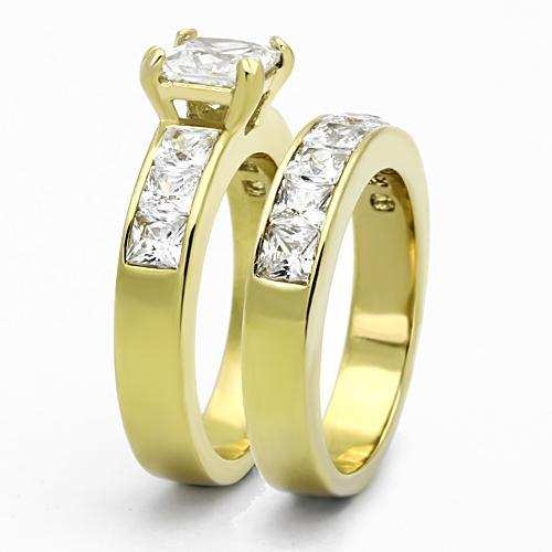 TK61206G - IP Gold(Ion Plating) Stainless Steel Ring with AAA Grade CZ in Clear - Alamode - Flyclothing LLC