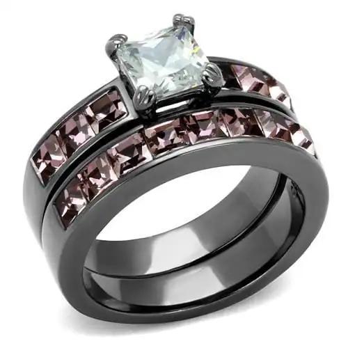 TK61206LJ - IP Light Black  (IP Gun) Stainless Steel Ring with AAA Grade CZ  in Clear - Alamode