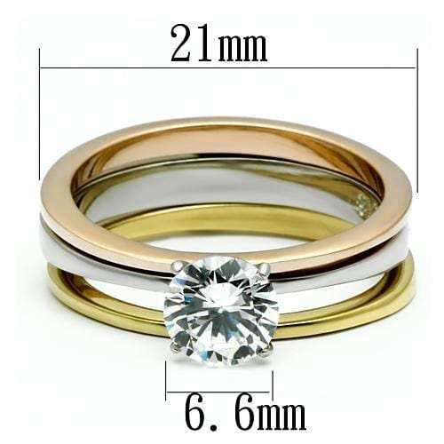 TK620 - Three-Tone IP Stainless Steel Ring with AAA Grade CZ in Clear - Alamode - Flyclothing LLC