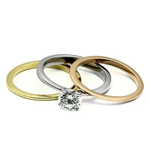 TK620 - Three-Tone IP Stainless Steel Ring with AAA Grade CZ in Clear - Alamode - Flyclothing LLC