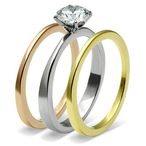 TK620 - Three-Tone IP Stainless Steel Ring with AAA Grade CZ in Clear - Alamode - Flyclothing LLC