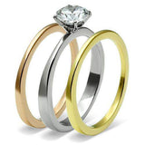 TK620 - Three-Tone IP Stainless Steel Ring with AAA Grade CZ in Clear - Alamode - Flyclothing LLC