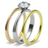 TK620 - Three-Tone IP Stainless Steel Ring with AAA Grade CZ  in Clear - Alamode