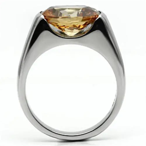 TK622 - High polished (no plating) Stainless Steel Ring with AAA Grade CZ in Champagne - Alamode - Flyclothing LLC